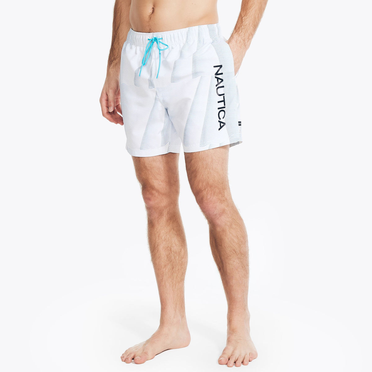Nautica Men's Sustainably Crafted 6" Ombre Wave Quick-Dry Swim Bright White