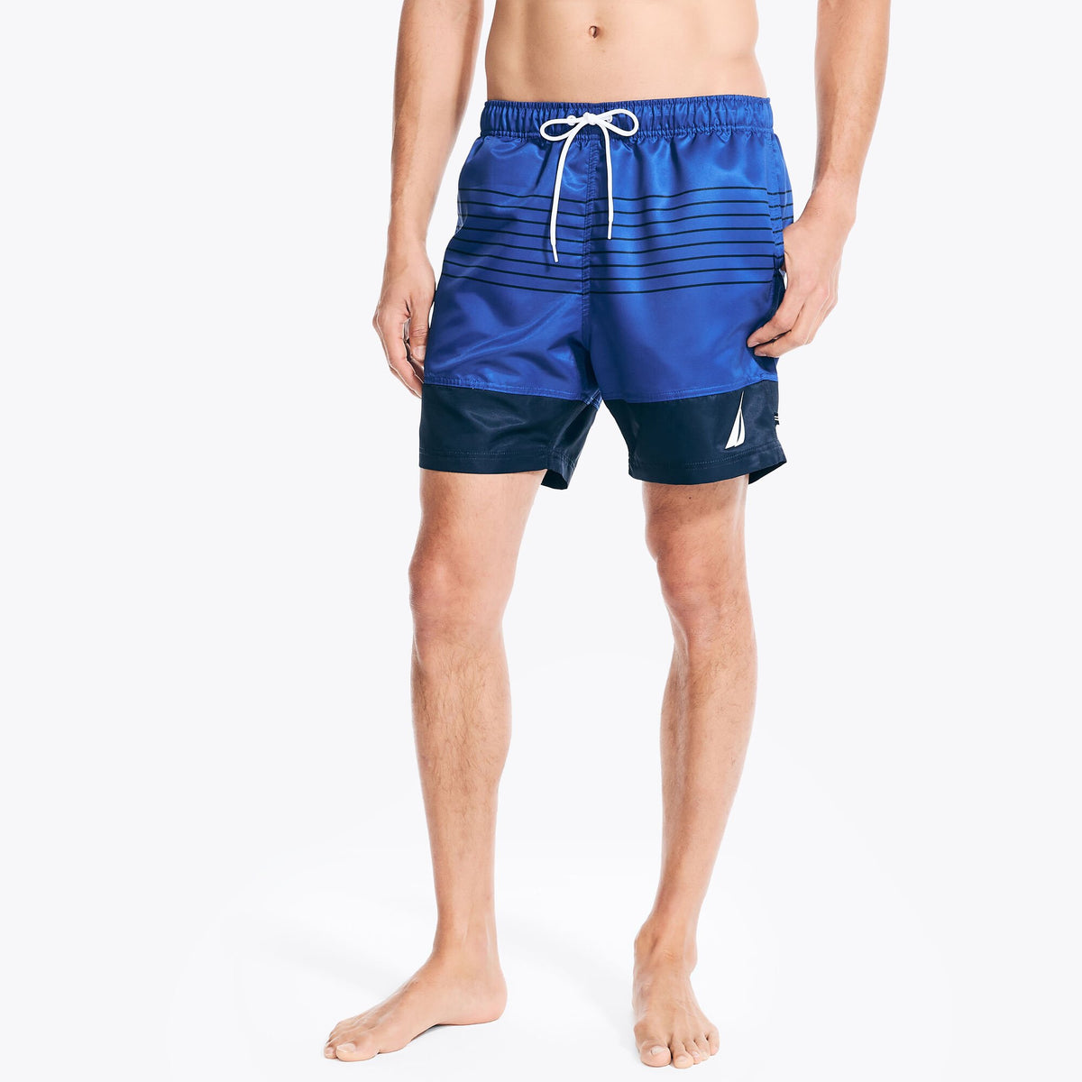 Nautica Men's Sustainably Crafted 6" Striped Quick-Dry Swim Bright Cobalt