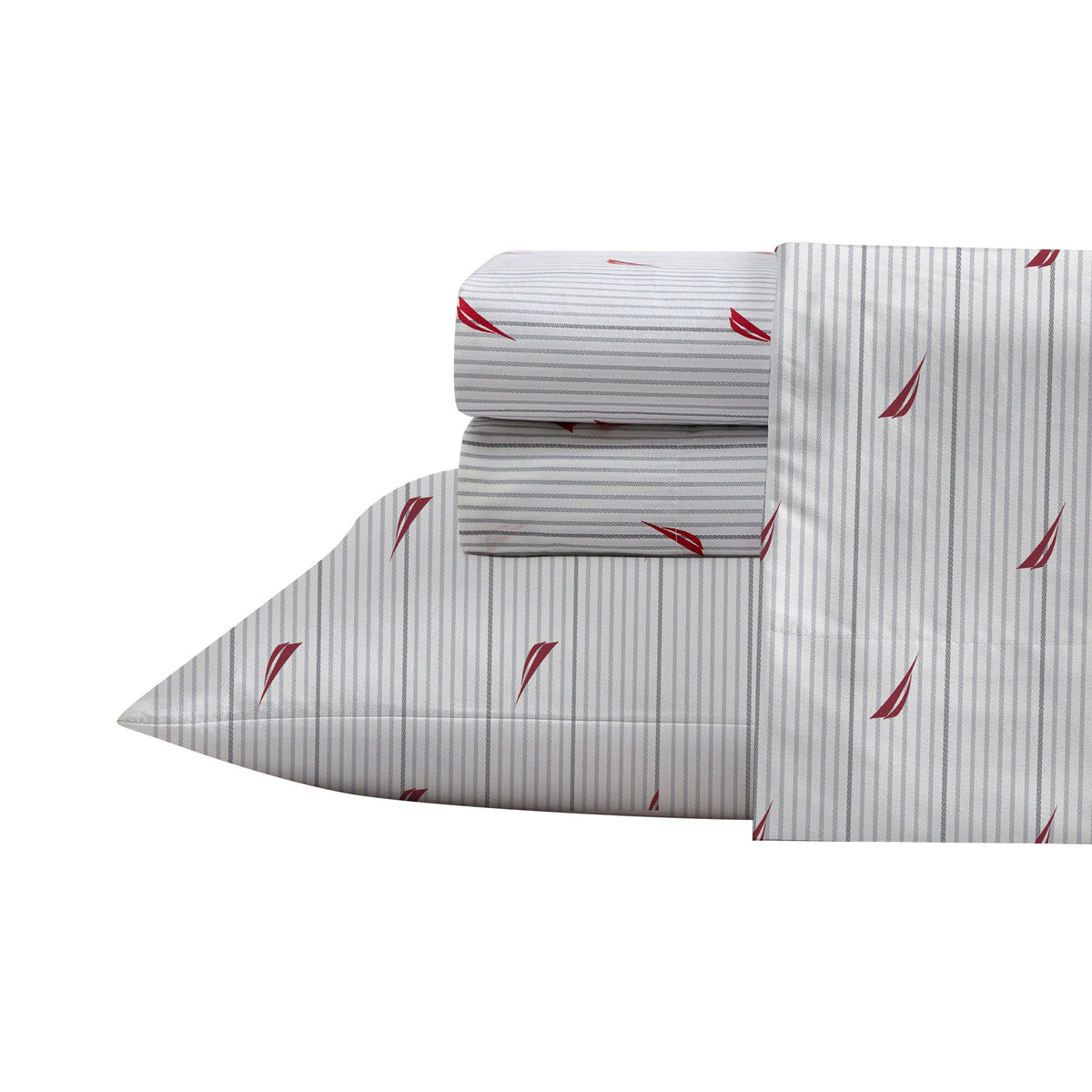 Nautica Audley Striped Red Full Sheet Set Tango Red