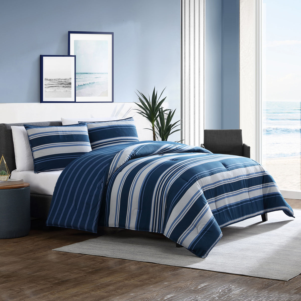 Nautica Lakeview King Reversible Comforter And Sham Set Blue Mirage