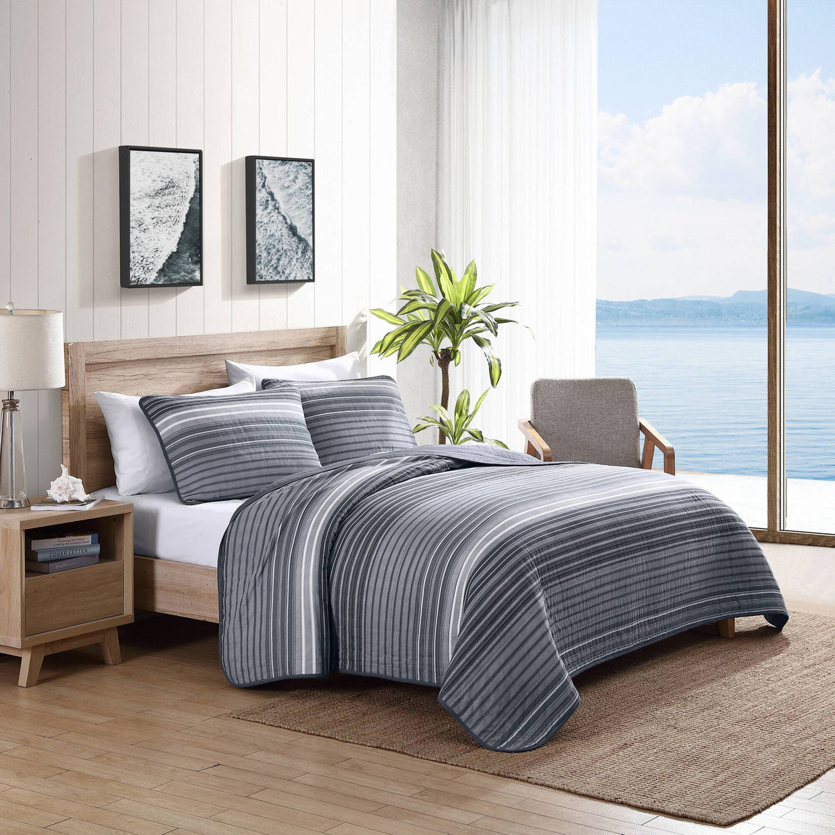 Nautica Coveside Twin Reversible Quilt And Sham Set Heather