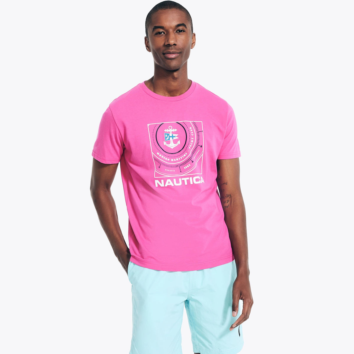 Nautica Men's Sustainably Crafted Compass Graphic T-Shirt Rockaway Red