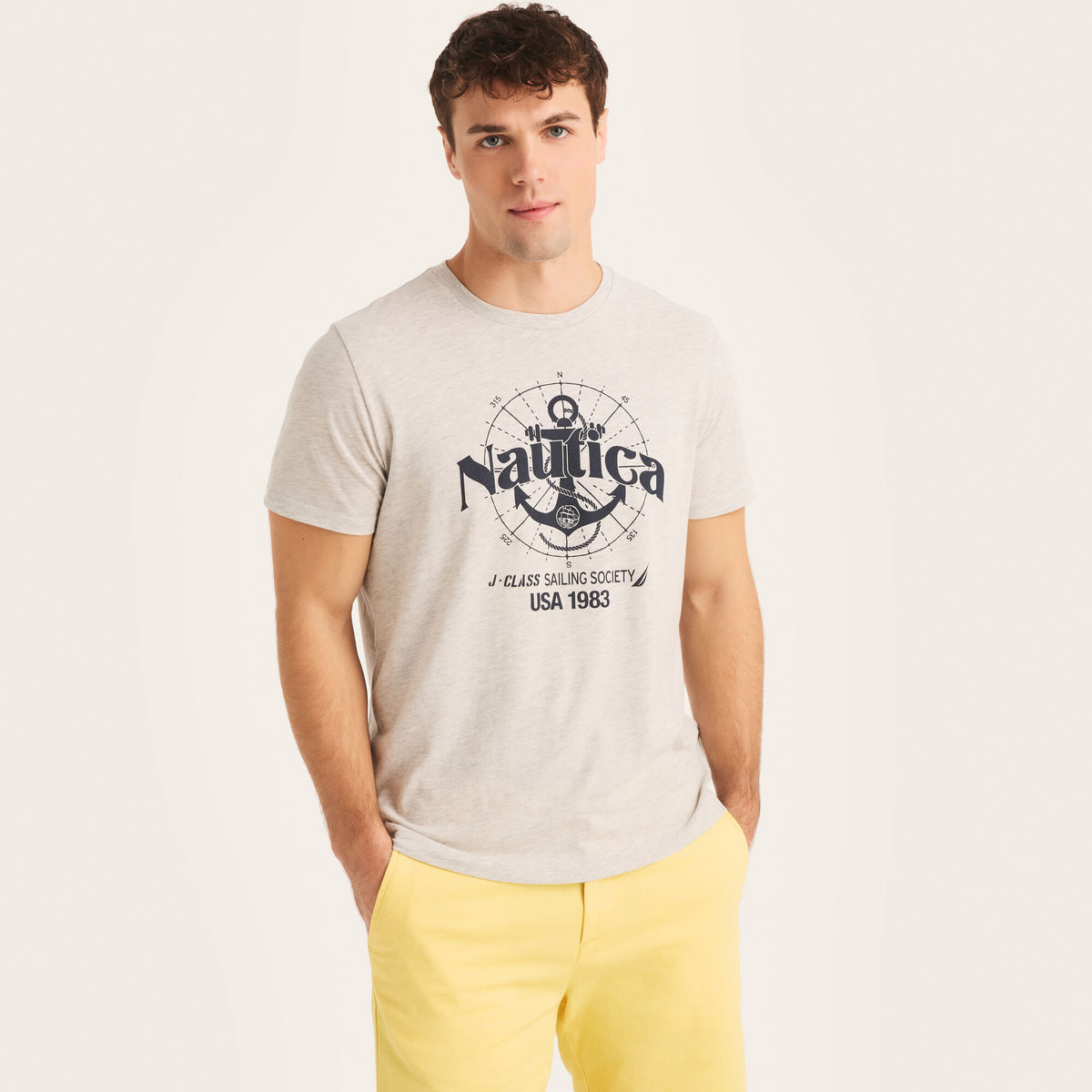Nautica Men's Sustainably Crafted Sailing Society Graphic T-Shirt Grey Heather