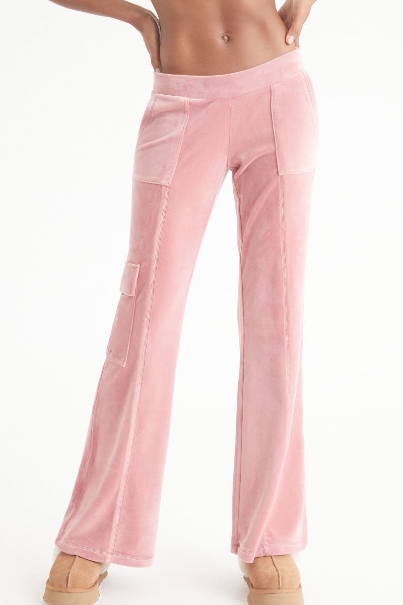 Juicy Couture Low Rise Snap Pocket Velour Cargo Pants Blushing Pink