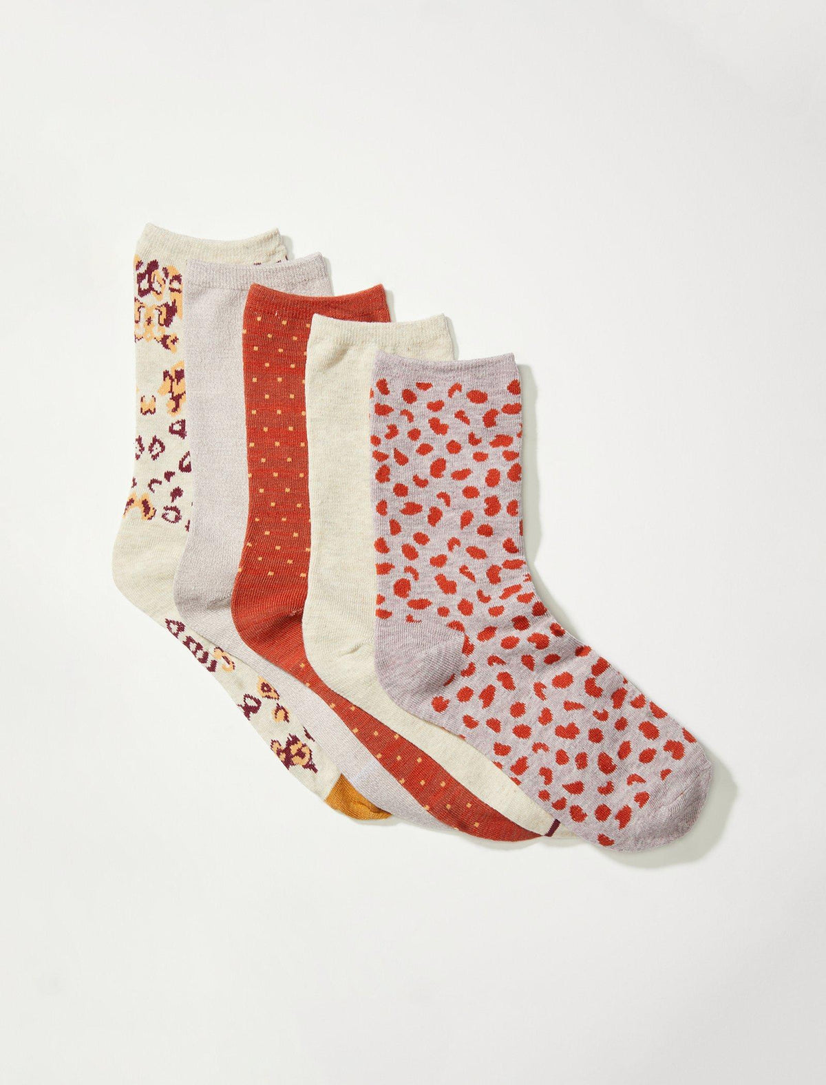 Lucky Brand 5Pack Leopard Print Crew Socks - Women's Ladies Accessories Ankle Socks Open Overflow