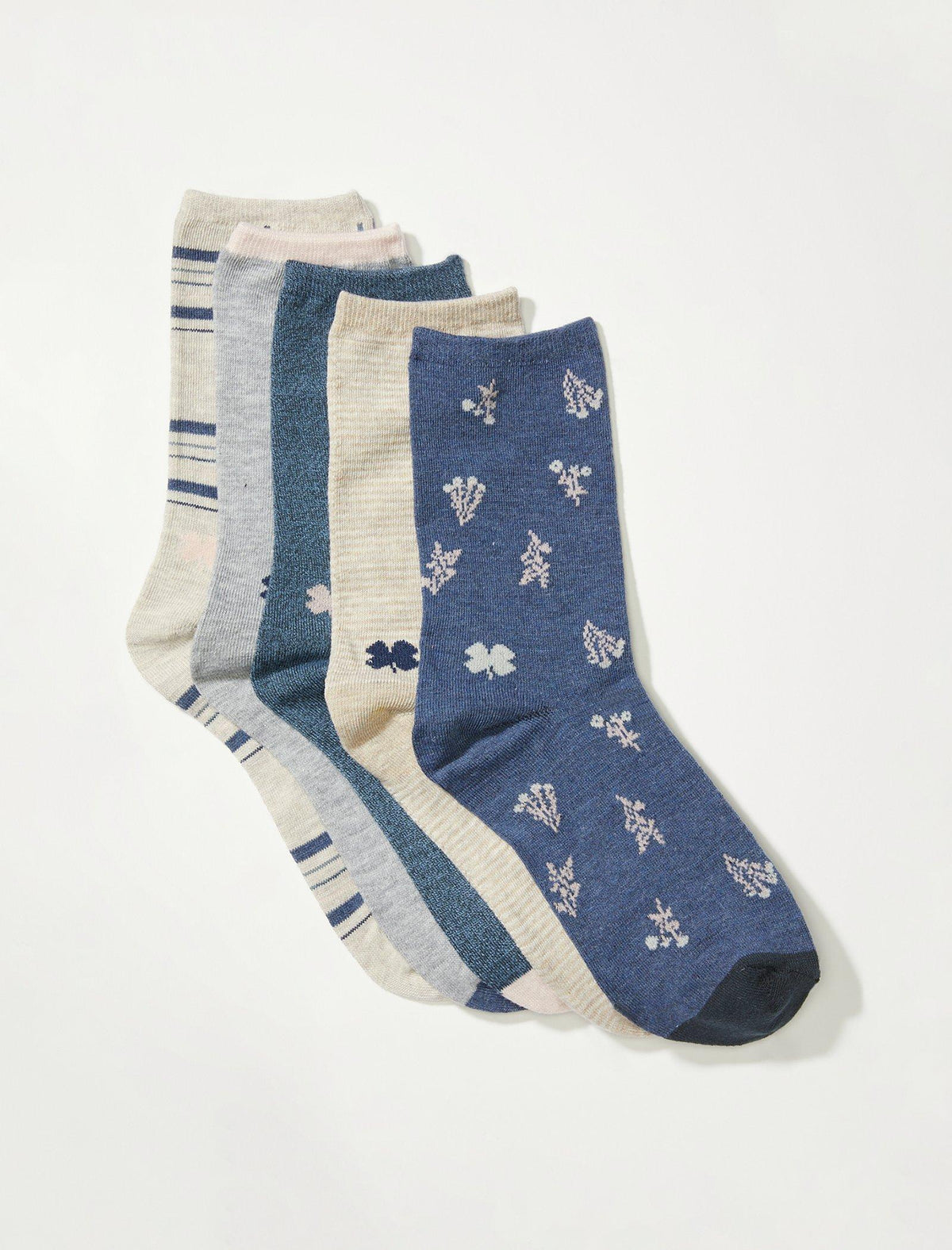 Lucky Brand 5Pack Pack Ditsy And Plaid Print Crew Socks Open Blue/Turquoise