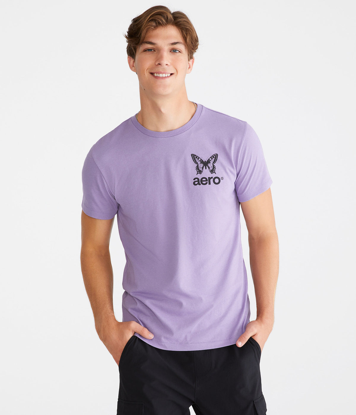 Aeropostale Mens' Butterfly Graphic Tee - Light Purple - Size XXL - Cotton - Teen Fashion & Clothing Purple Haze