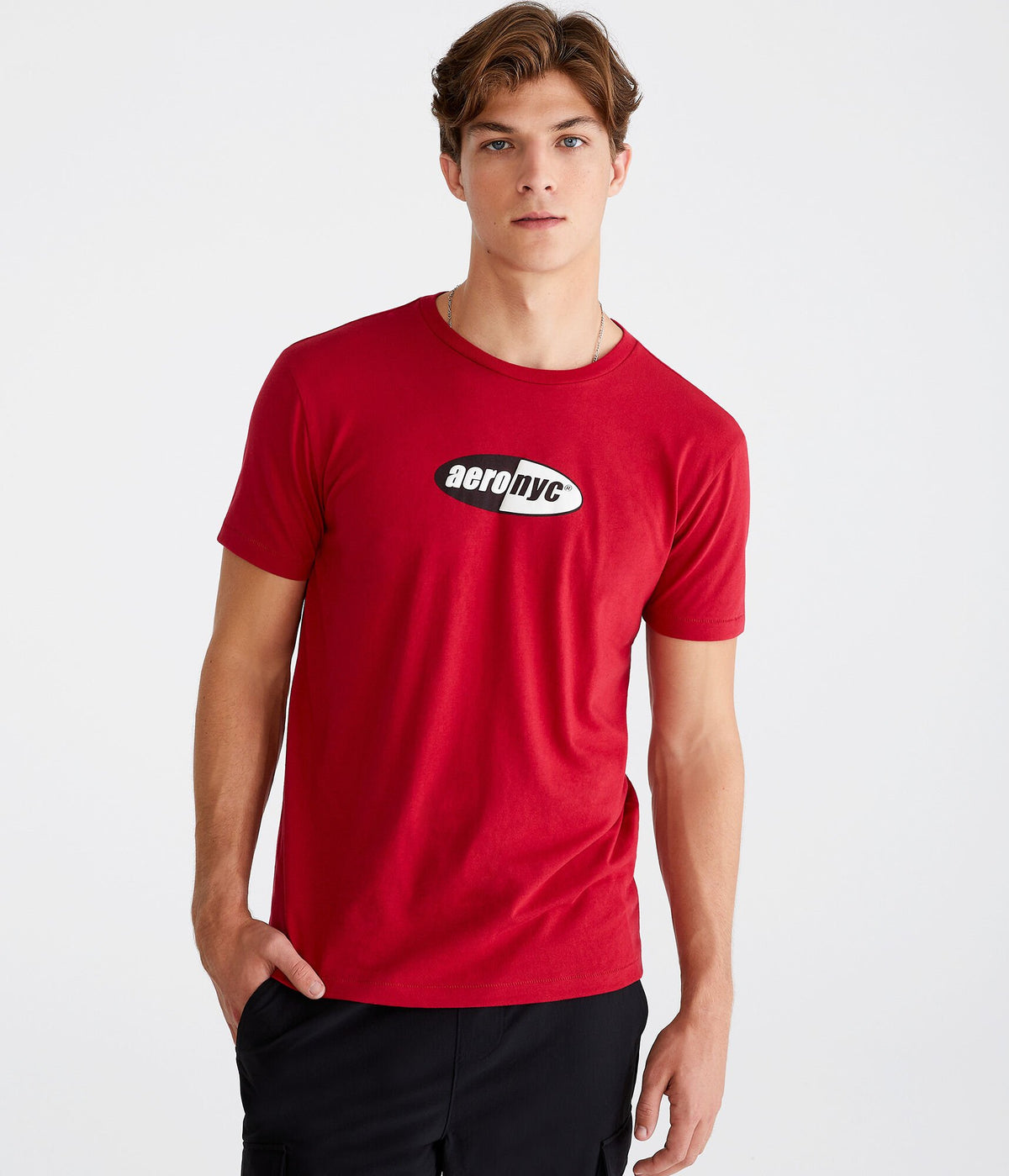 Aeropostale Mens' NYC Split Logo Graphic Tee - Red - Size L - Cotton - Teen Fashion & Clothing Spirit Red