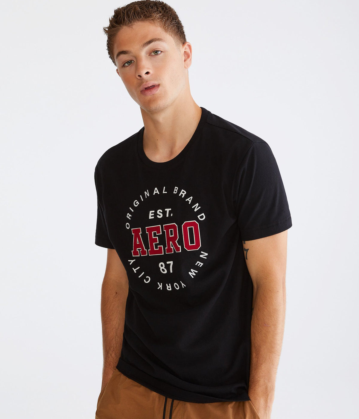 Aeropostale Mens' Circle Logo Applique Graphic Tee -  - Size L - Cotton - Teen Fashion & Clothing Black