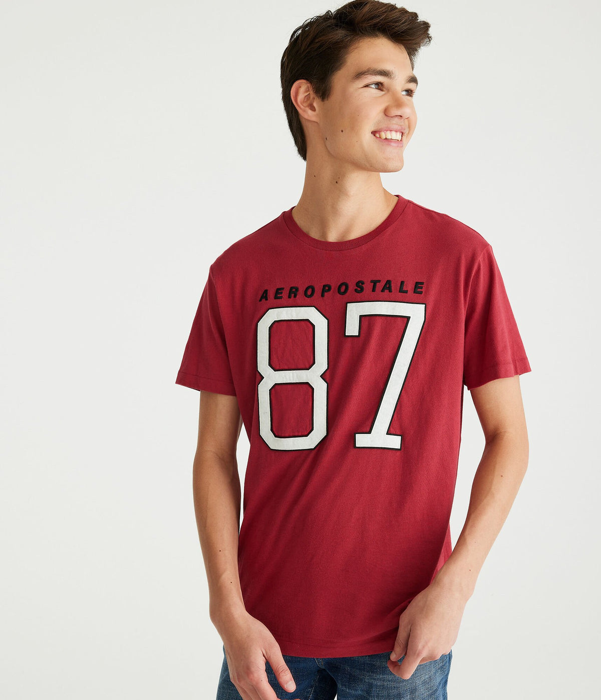 Aeropostale Mens' Aeropostale Large 87 Applique Graphic Tee - Red - Size S - Cotton - Teen Fashion & Clothing Cerise Red
