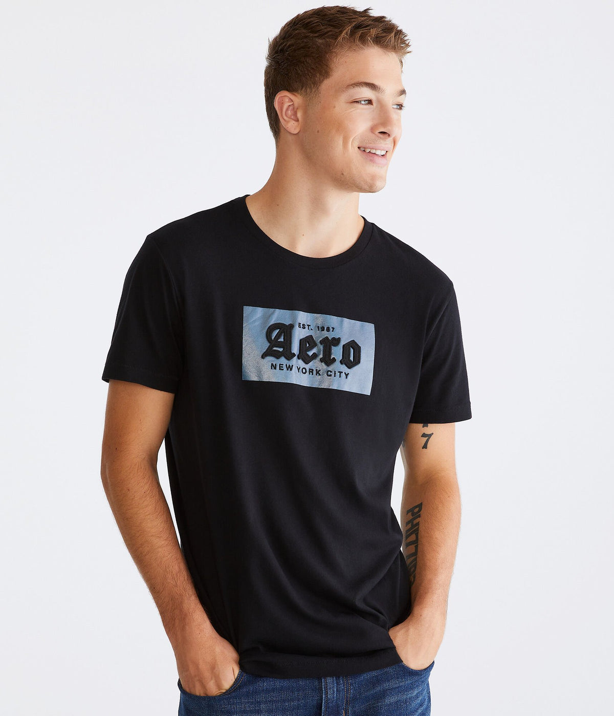 Aeropostale Mens' Gothic Logo Applique Graphic Tee -  - Size 3XL - Cotton - Teen Fashion & Clothing Black