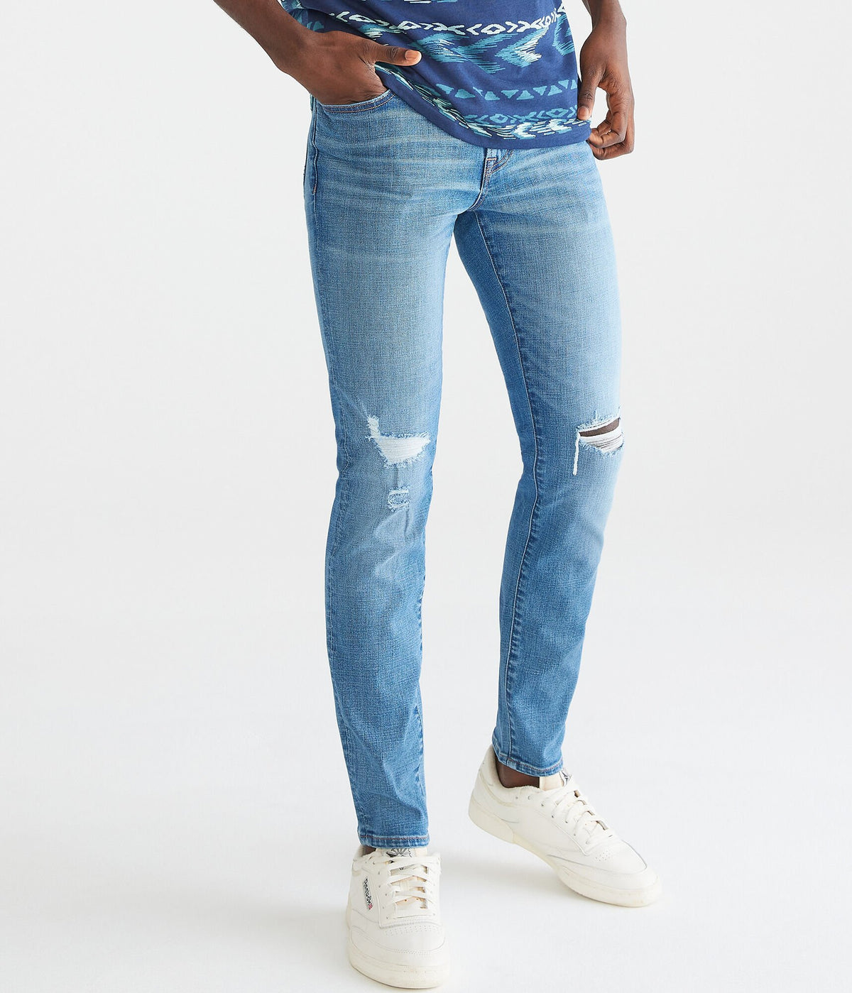 Aeropostale Mens' Super Skinny Premium Jean With COOLMAX Technology - Washed Denim - Size 38X36 - Cotton - Teen Fashion & Clothing Medium Wash