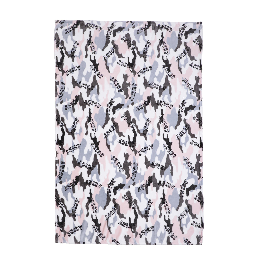 Juicy Couture Plush Throw Blanket Muted Grey Camo