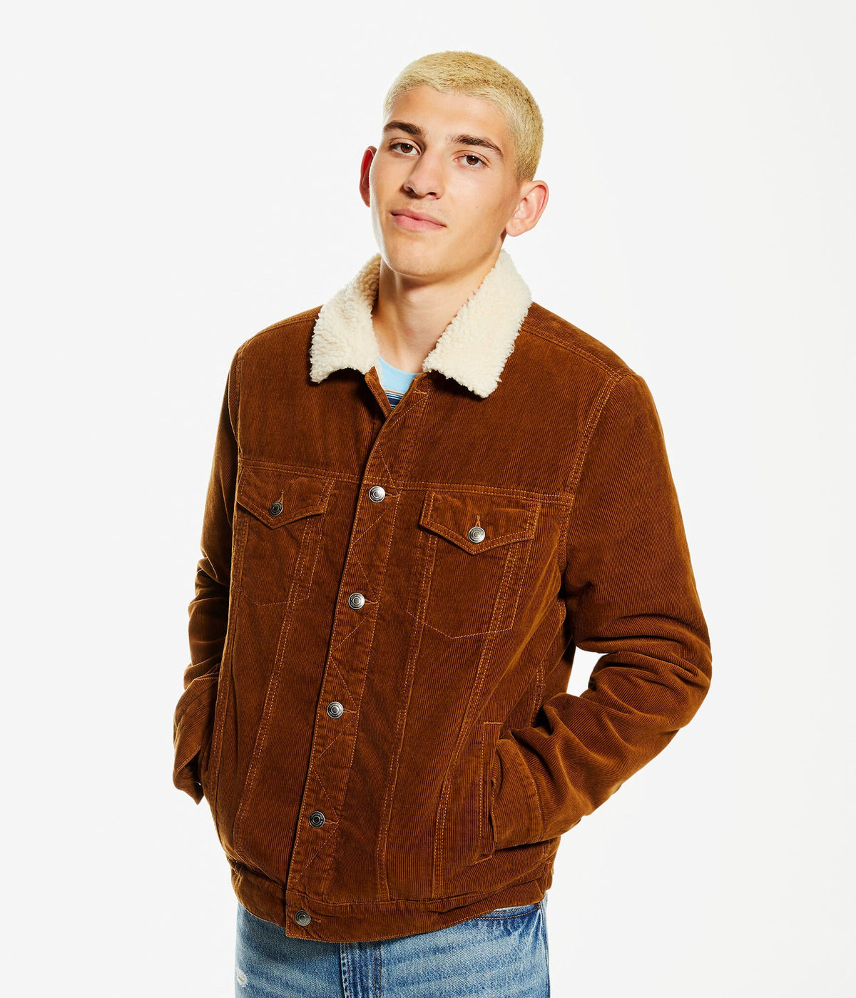 Aeropostale Mens' Corduroy Trucker Jacket - Brown - Size XXL - Cotton - Teen Fashion & Clothing Hawk Brown