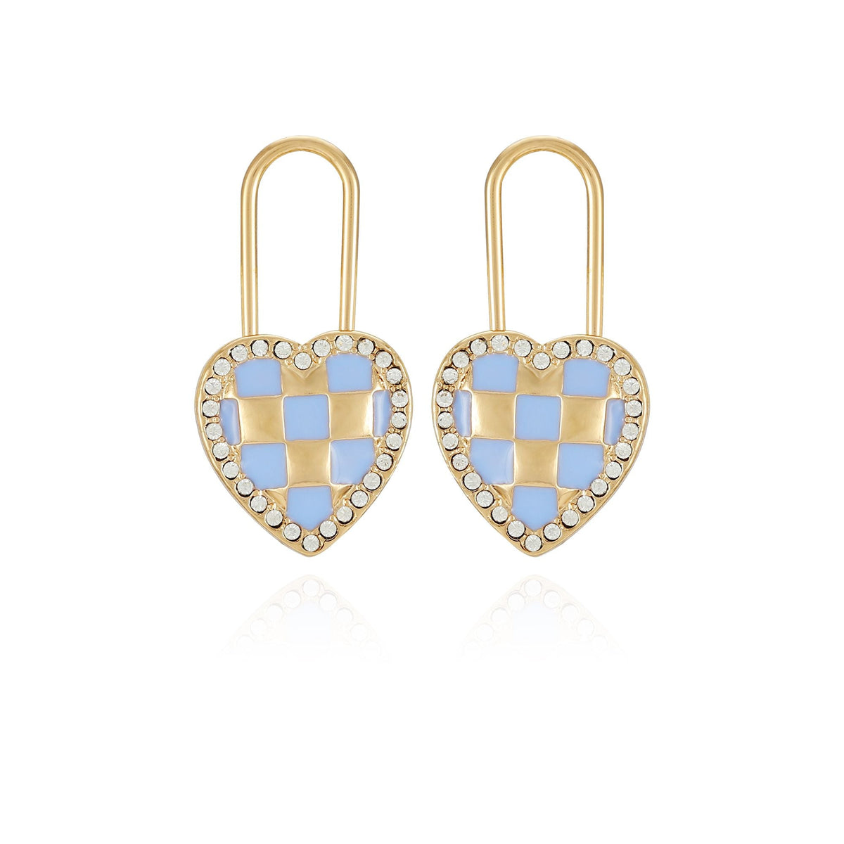 Juicy Couture Checkered Heart Lock Drop Earrings Gold