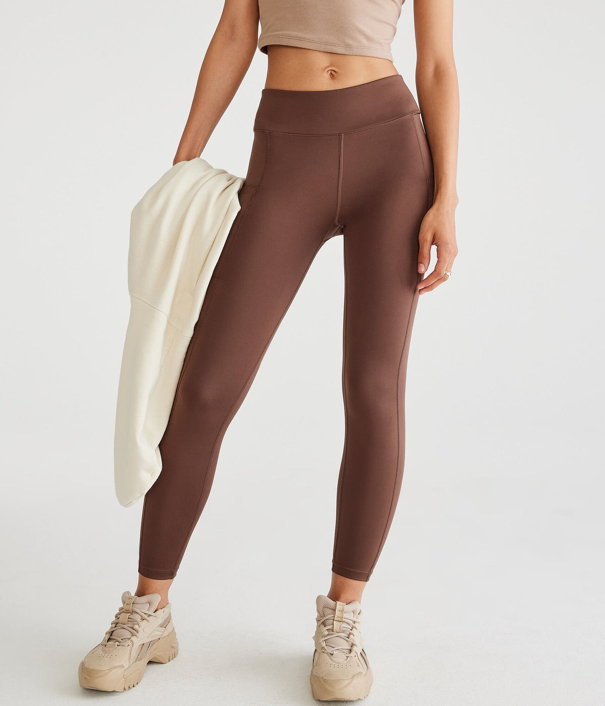 Aeropostale Womens' Flex High-Rise Pocket Leggings - Dark Brown - Size M - Polyester - Teen Fashion & Clothing Friar Brown