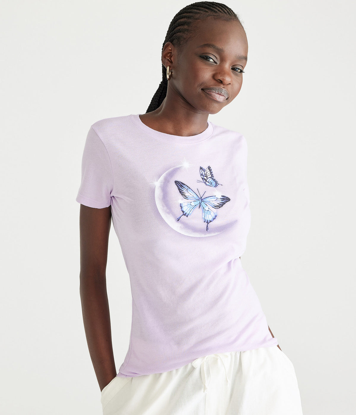 Aeropostale Womens' Butterfly Moon Graphic Tee -  - Size XL - Cotton - Teen Fashion & Clothing Light Purple