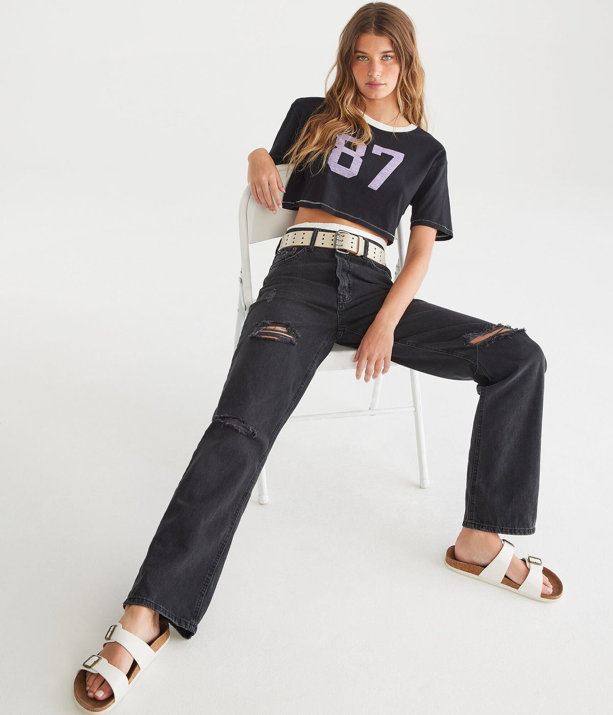 Aeropostale Womens' High-Rise Baggy Jean -  - Size 12 R - Cotton - Teen Fashion & Clothing Black