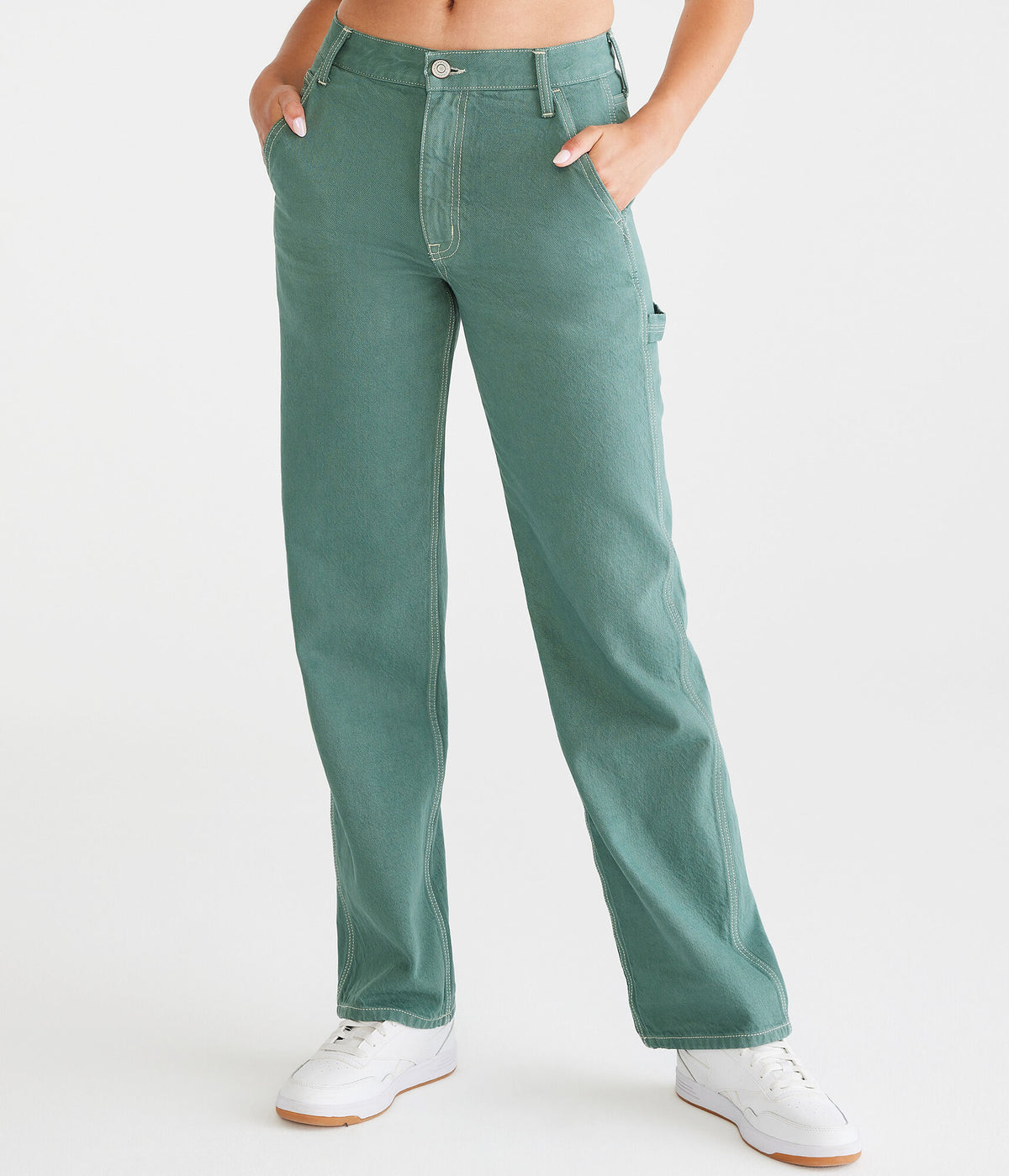 Aeropostale Womens' High-Rise Baggy Carpenter Jean - Dark Green - Size 000R - Cotton - Teen Fashion & Clothing Deep Jade