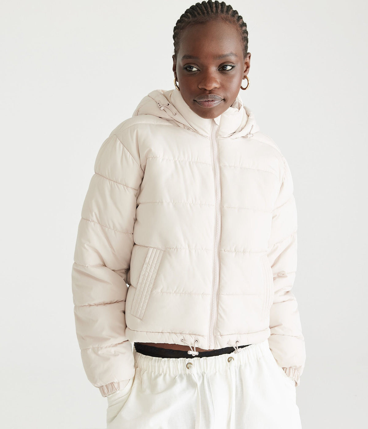 Aeropostale Womens' Lightweight Hooded Puffer Jacket -  - Size XL - Polyester - Teen Fashion & Clothing Beige