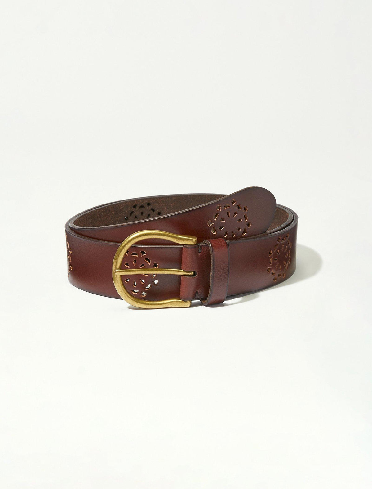 Lucky Brand Blossom Cut Out Leather Belt Dark Brown