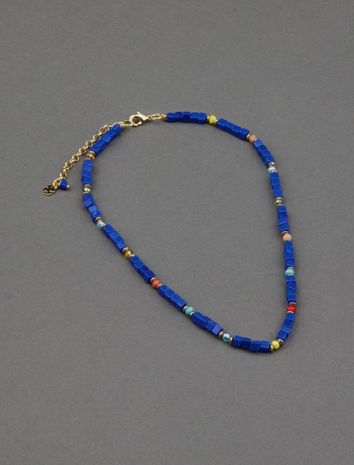 Lucky Brand Blue Beaded Necklace Gold