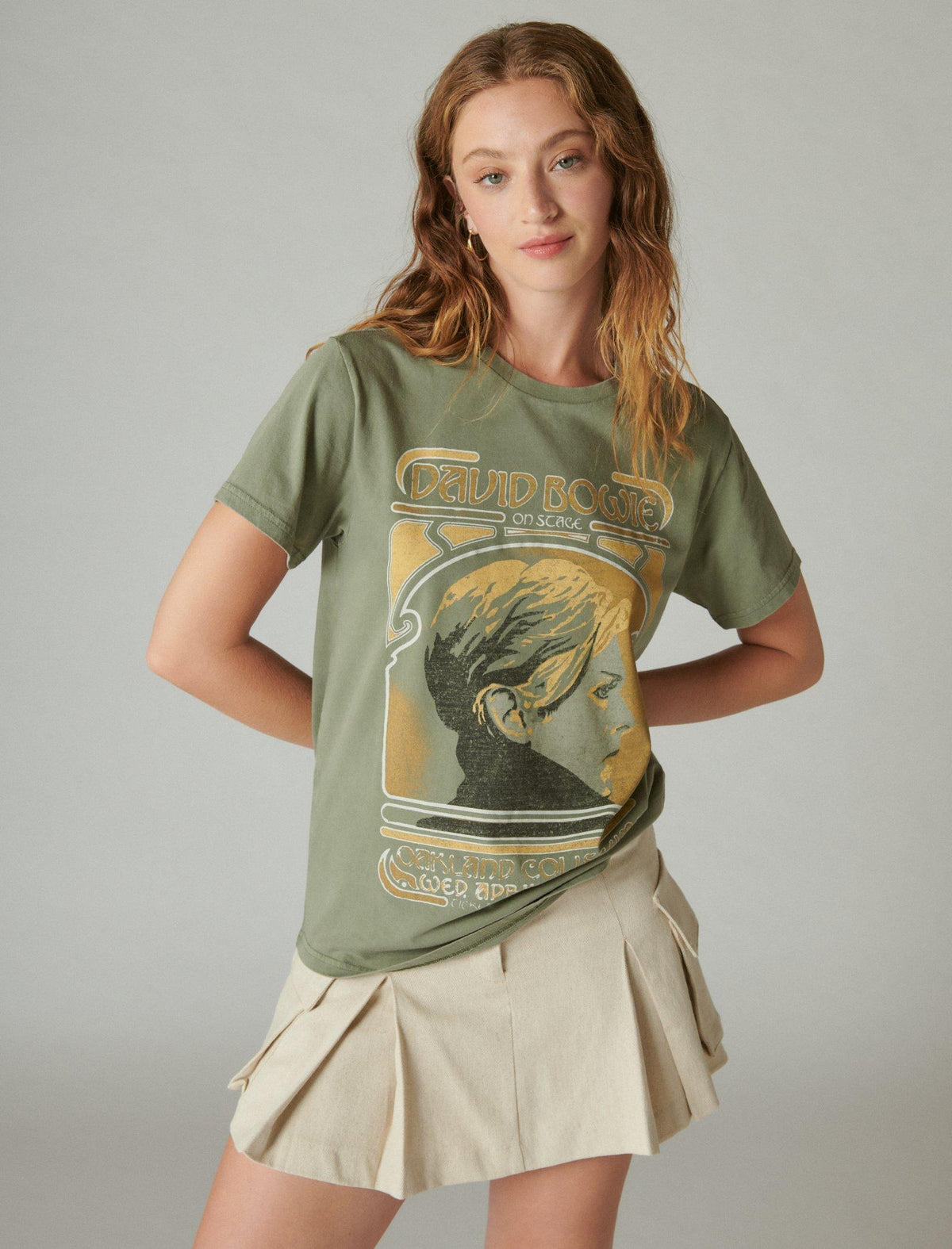 Lucky Brand Bowie Neu Boyfriend Tee - Women's Clothing Tops Shirts Tee Graphic T Shirts Oil Green