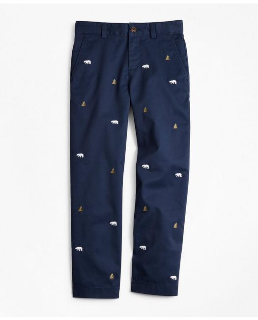 Brooks Brothers Boys Cotton-Blend Embroidered Pants Navy