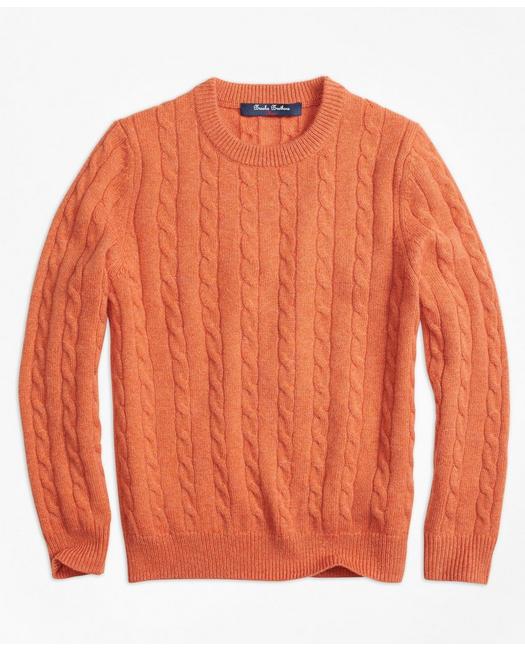 Brooks Brothers Boys Cashmere Cable Crewneck Sweater Orange