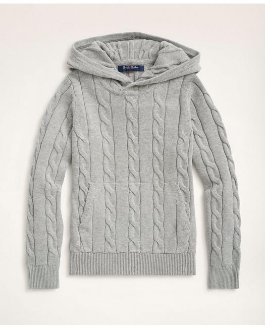 Brooks Brothers Boys Cotton Cable-Knit Hoodie Sweater Light Grey Heather