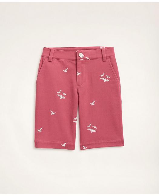 Brooks Brothers Boys Stretch Cotton Seagull Embroidered Chino Shorts Red