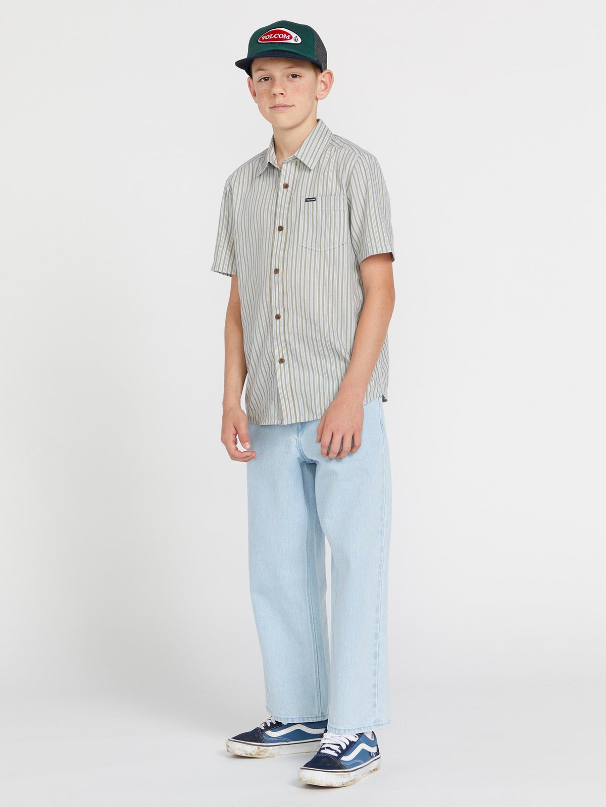 Volcom Barstone Woven Boys Short Sleeve Shirt (Age 8-14) Tower Grey