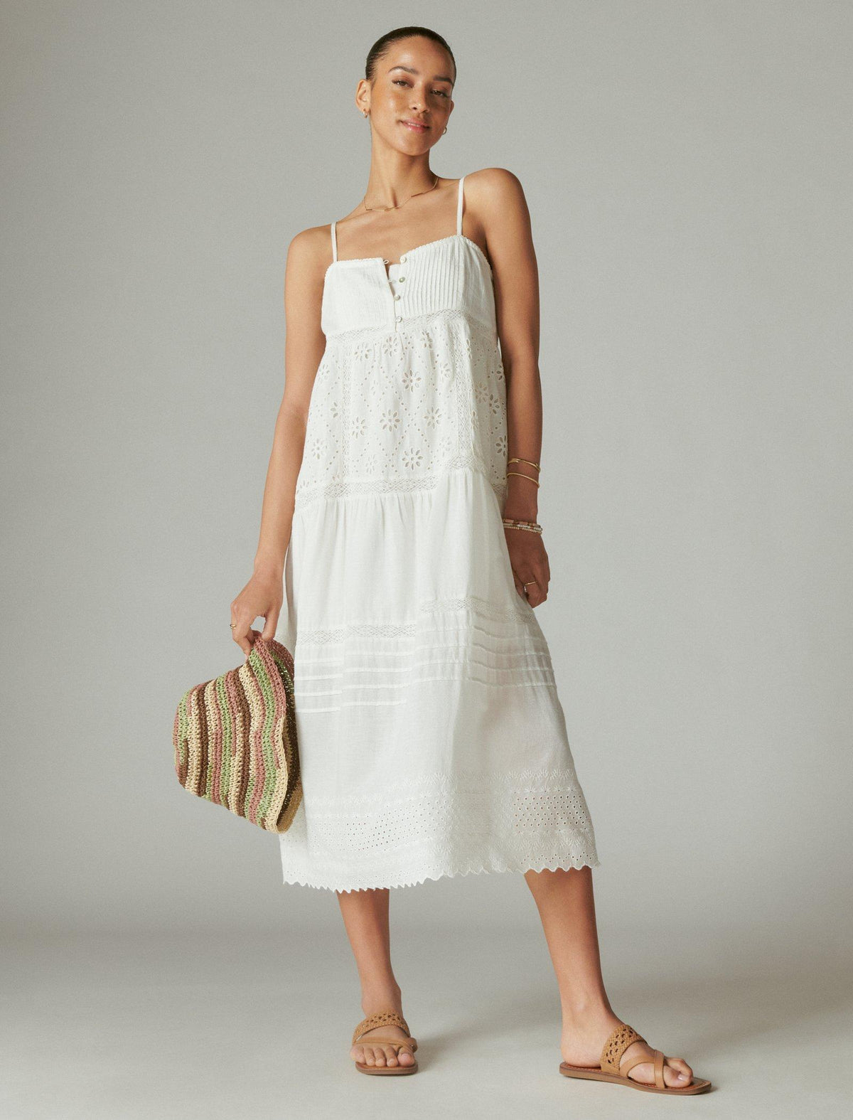 Lucky Brand Cutwork Paneled Maxi Dress - Women's Clothing Dresses Maxi Dress Whisper White