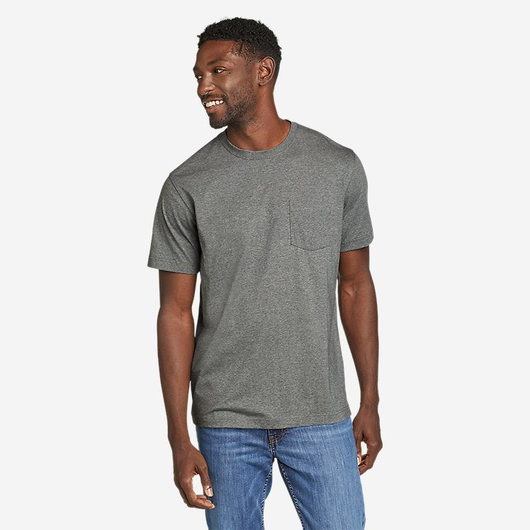Eddie Bauer Men's Classic Wash 100% Cotton Short-Sleeve Pocket T-Shirt - Med Gray