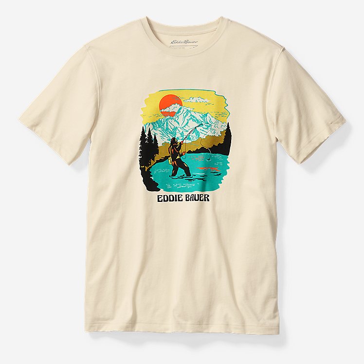 Eddie Bauer Fisher Squatch Fisherman Graphic T-Shirt - Parchment