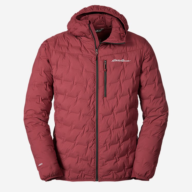 Eddie Bauer Reef Men's MicroTherm FreeFuse Stretch Down Hooded Puffer Jacket - Dusty Red
