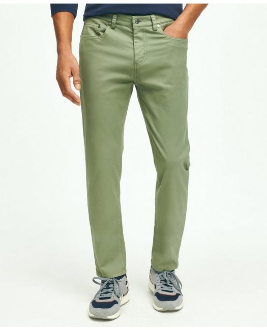 Brooks Brothers Men's Five-Pocket Stretch Cotton Garment Dyed Pants Green