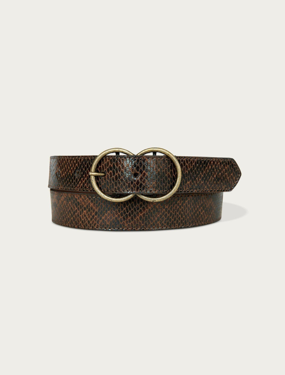 Lucky Brand Double Ring Snakeskin Belt Dark Brown