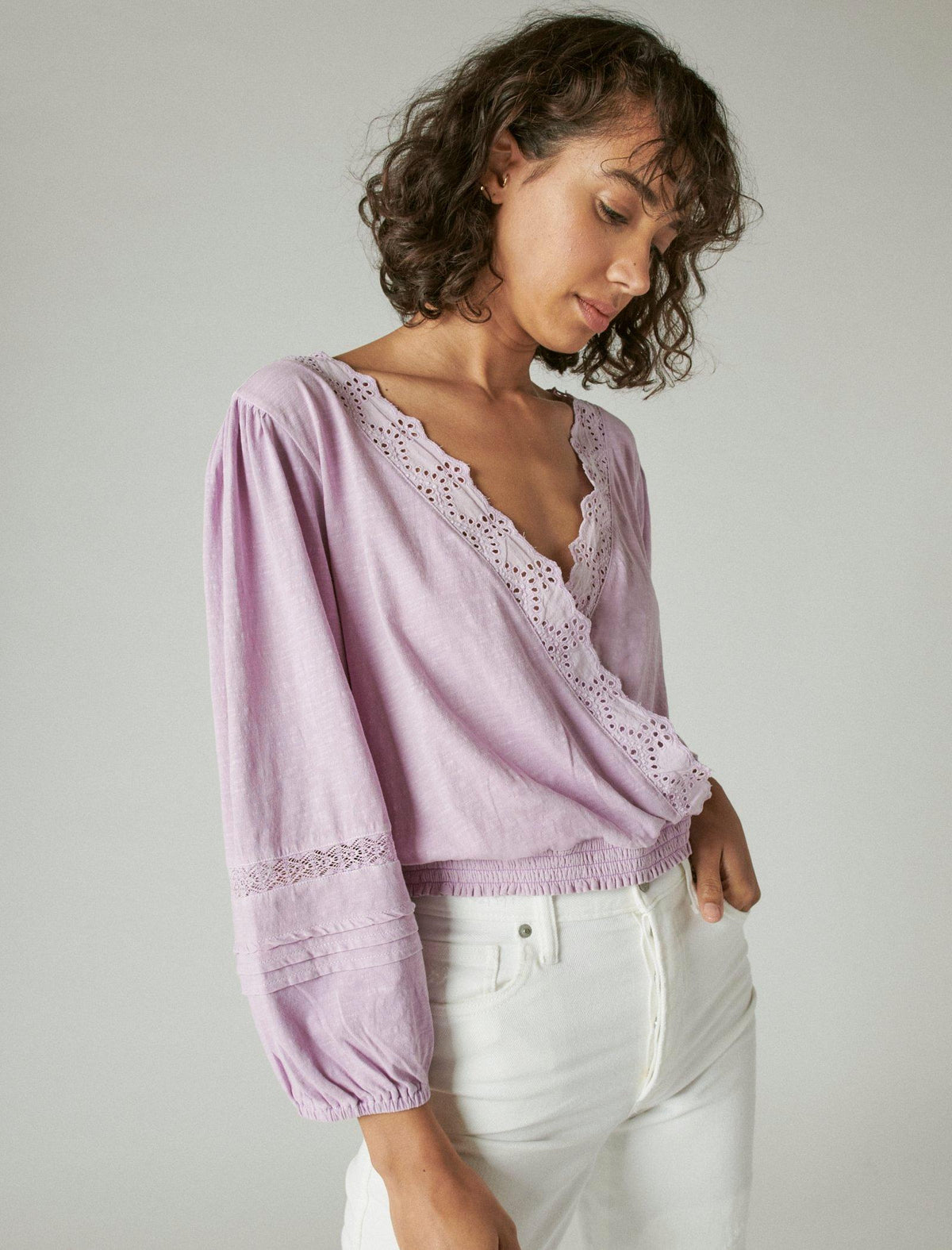 Lucky Brand Eyelet Wrap Top - Women's Clothing Wrap Tops Tee Shirts Fair Orchid