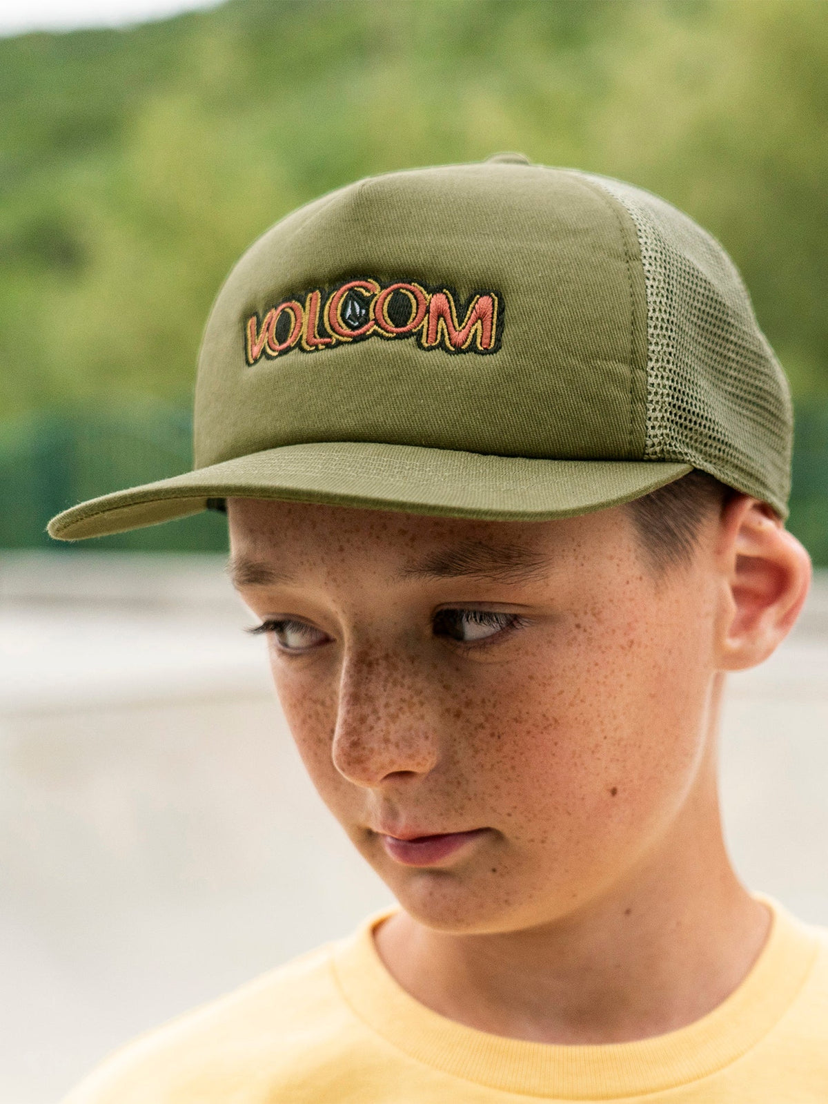 Volcom Trux Boys Trucker Hat (Age 8-14) Military