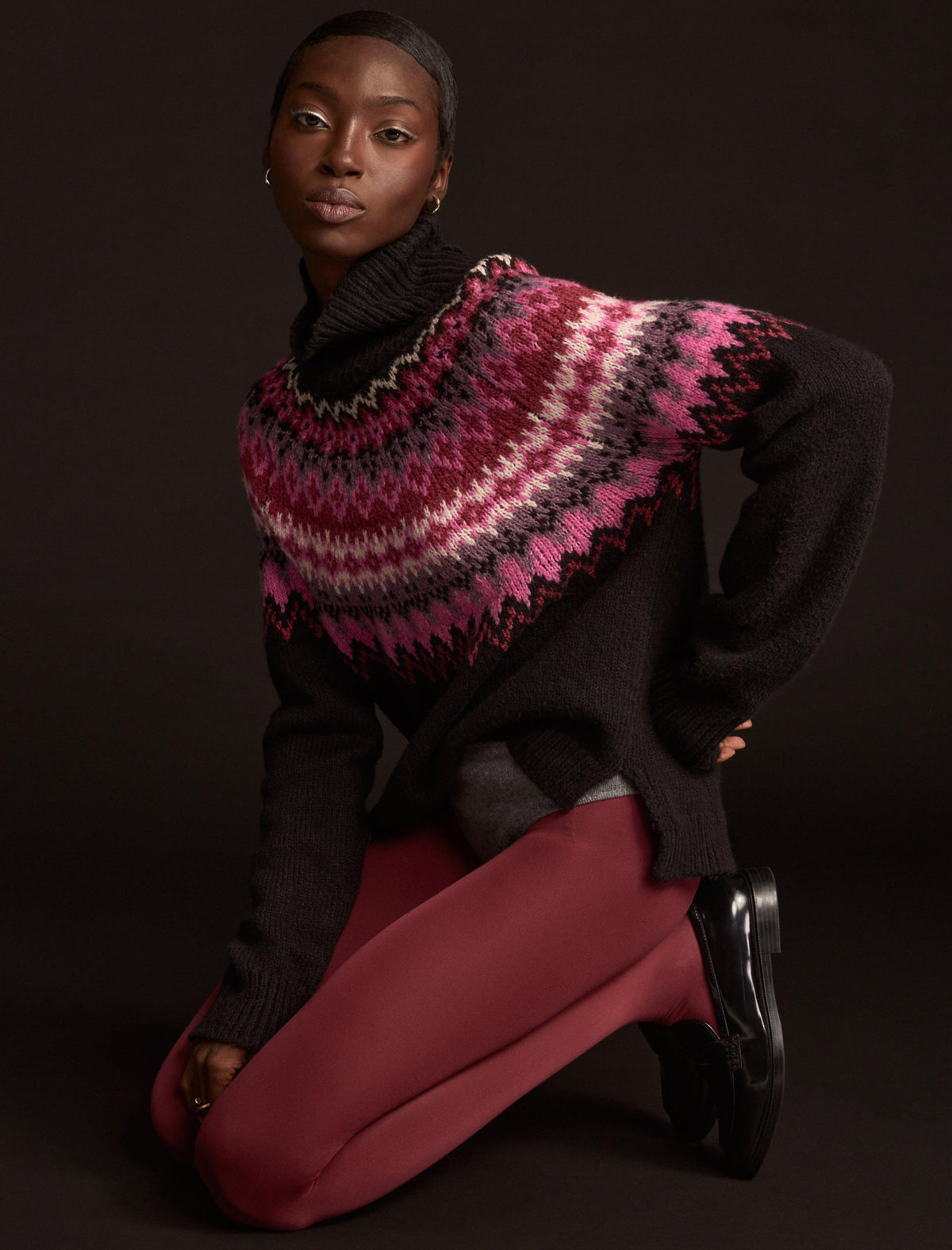Lucky Brand Fairisle Turtleneck Pullover - Women's Clothing Tops Sweaters Turtlenecks Black Combo