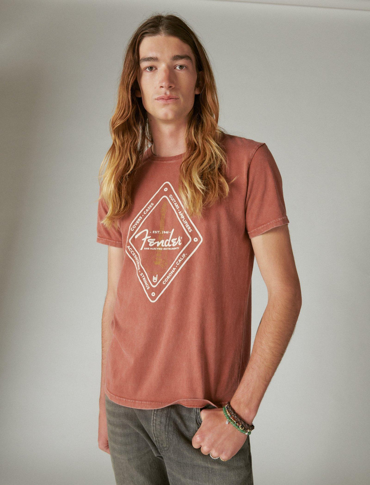 Lucky Brand Fender Diamond Tee - Men's Clothing Tops Shirts Tee Graphic T Shirts Burnt Henna