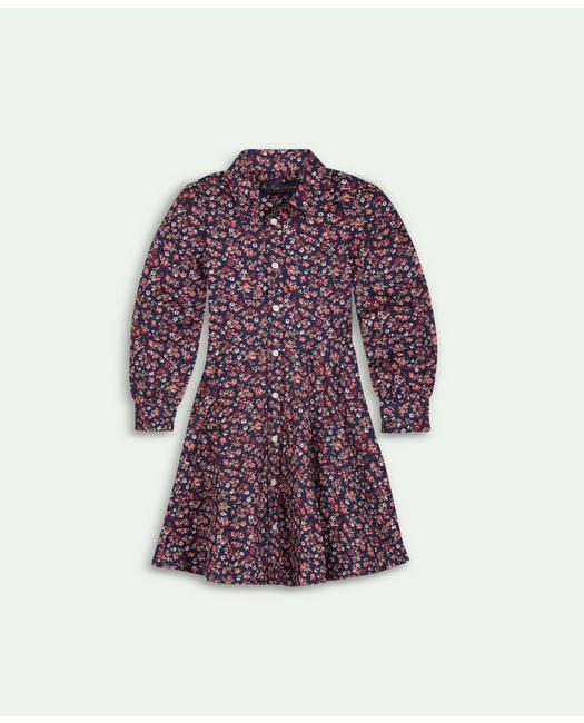 Brooks Brothers Girls Cotton Floral Long Sleeve Dress Pink