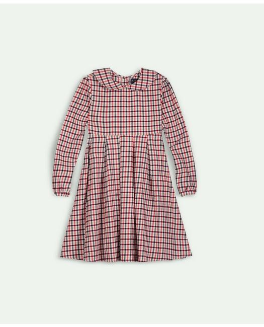 Brooks Brothers Girls Cotton Gingham Long Sleeve Dress Red