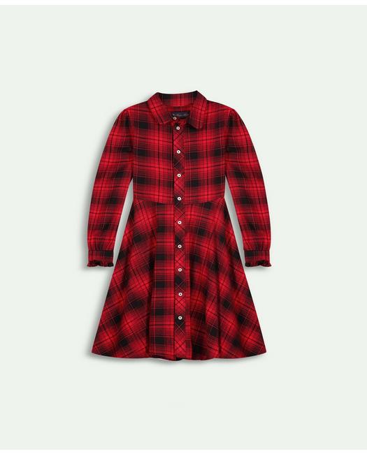 Brooks Brothers Girls Cotton Flannel Shirt Dress Red
