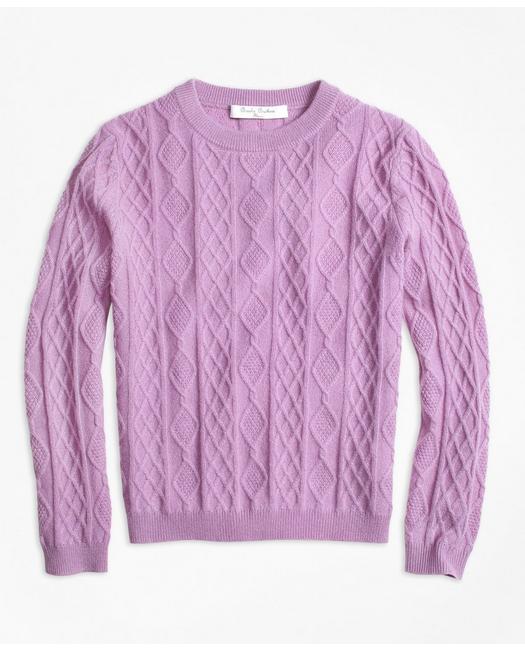 Brooks Brothers Girls Cashmere Diamond Cable Crewneck Sweater Light Purple