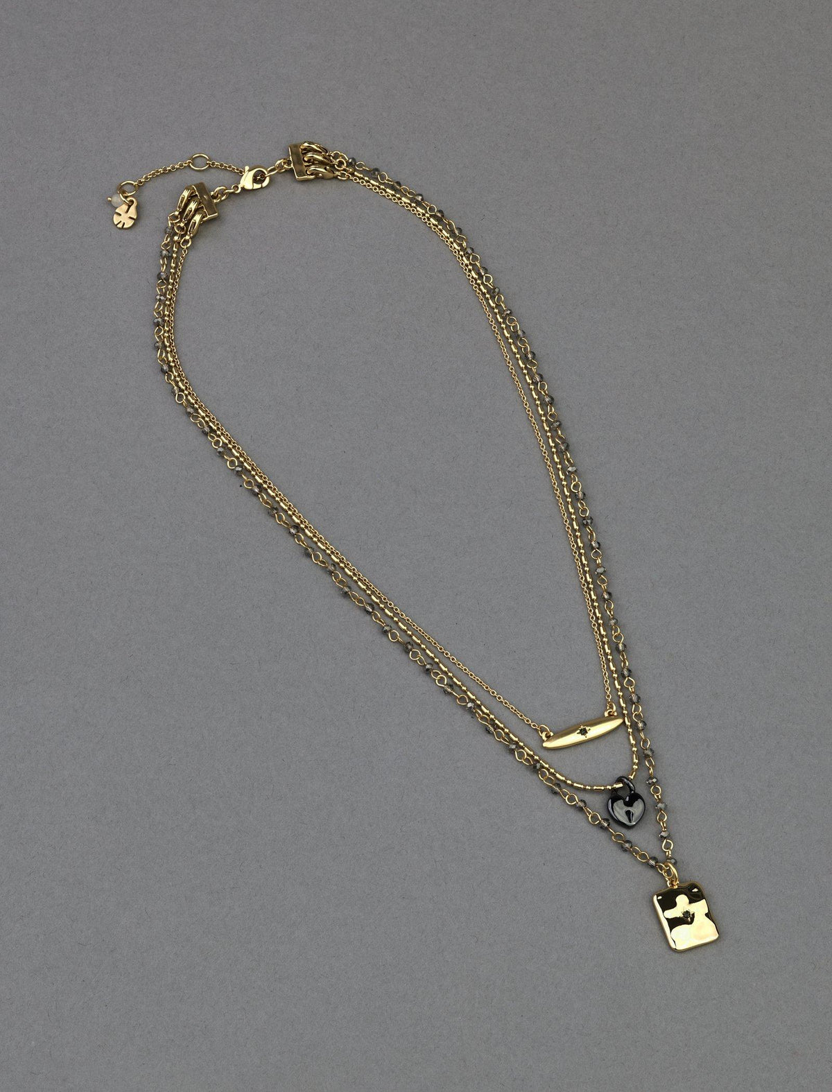 Lucky Brand Heart Lock Charm Layer Necklace - Women's Ladies Accessories Jewelry Necklace Pendants Two Tone