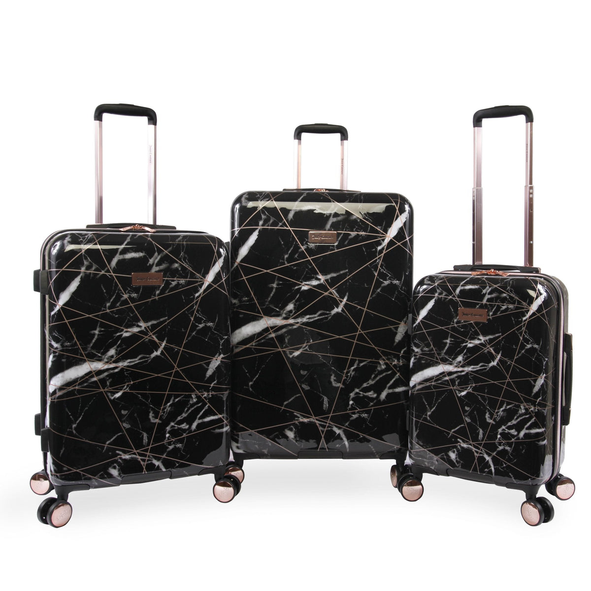 Juicy Couture 3-Piece Hardside Spinner Luggage Set Black Marble Web
