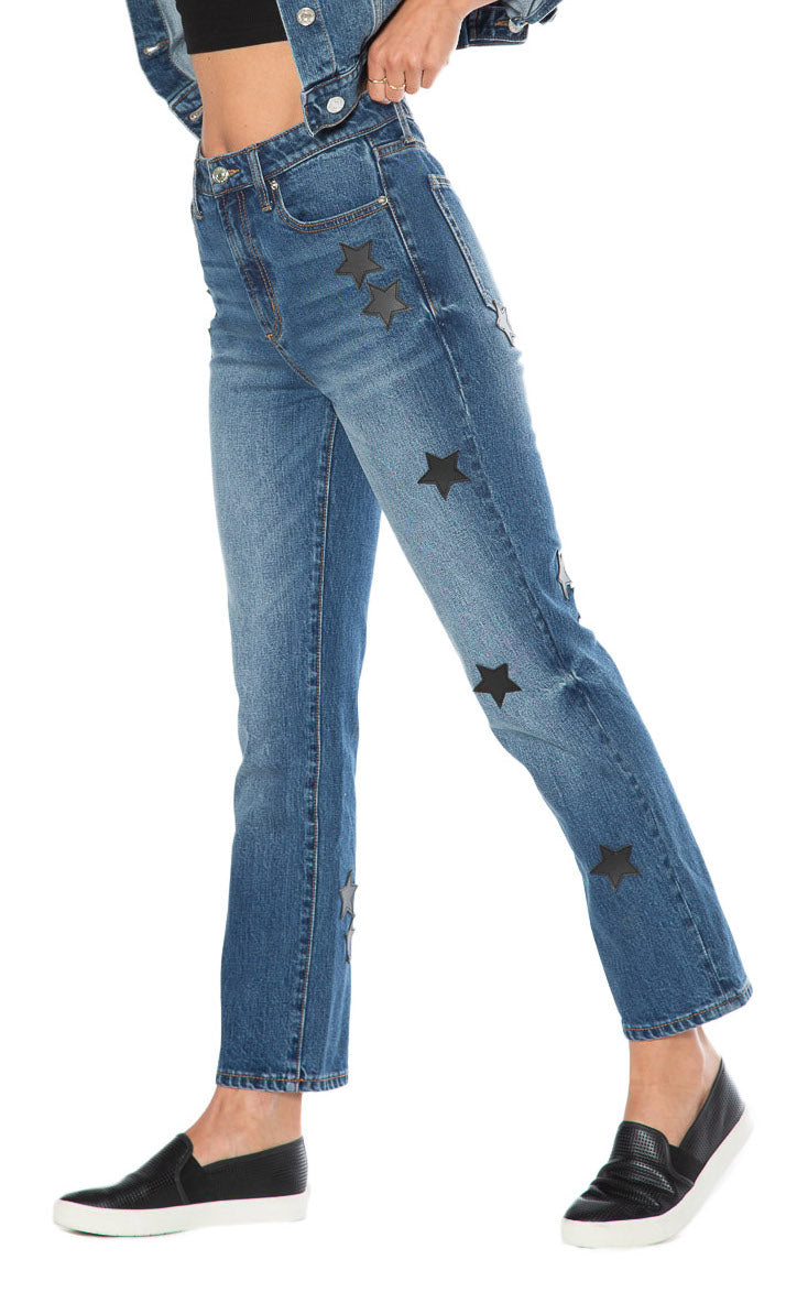 Juicy Couture Venice Faux Leather Star Jeans Medium Wash