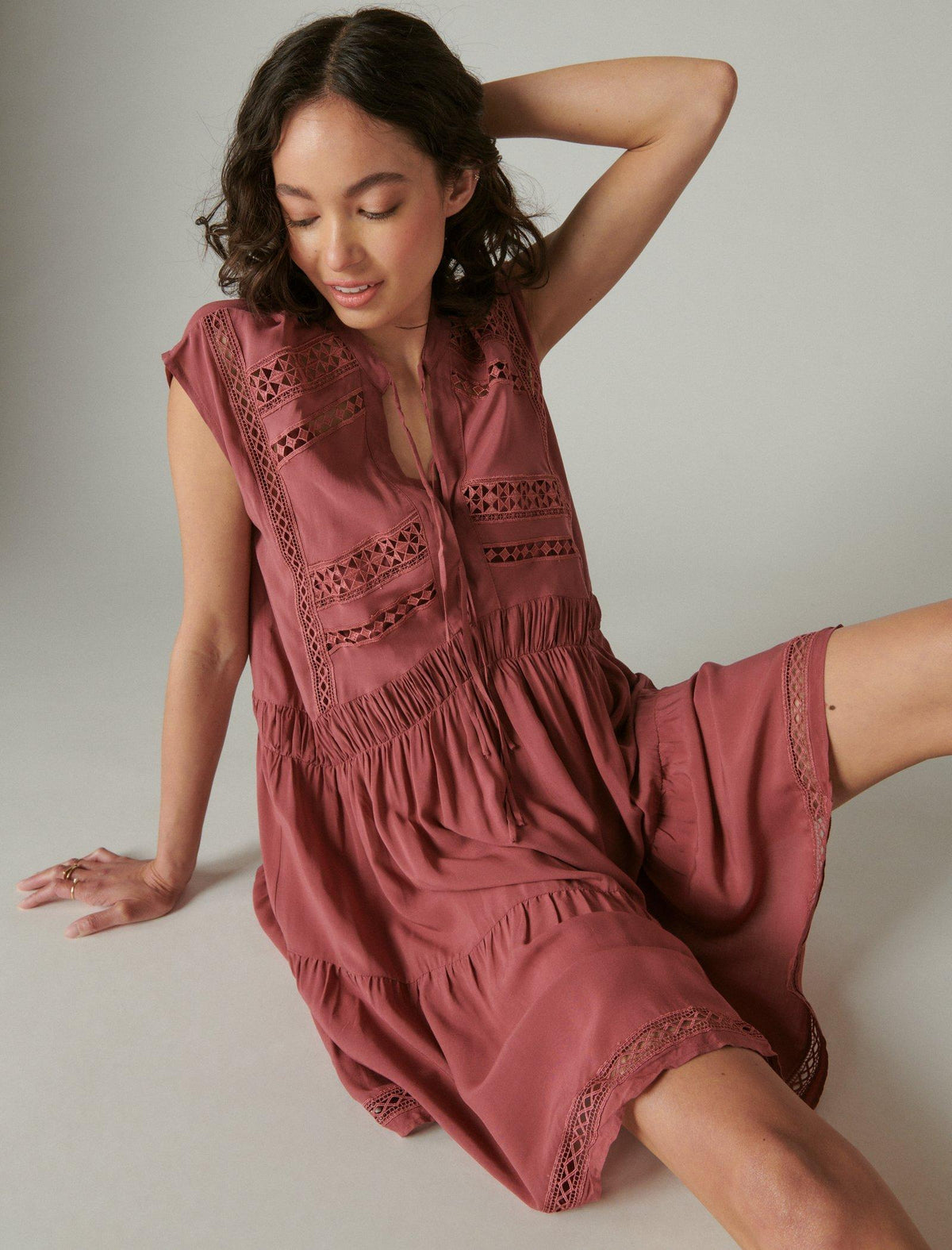 Lucky Brand Lace Inset Dress - Women's Clothing Dresses Burgundy